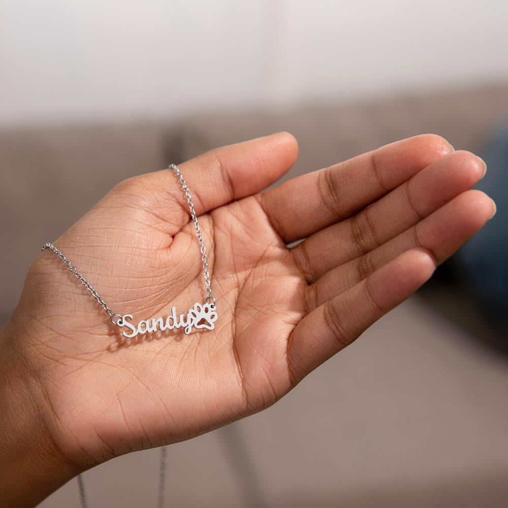 Product photo of Personalized Paw Print Name Necklace