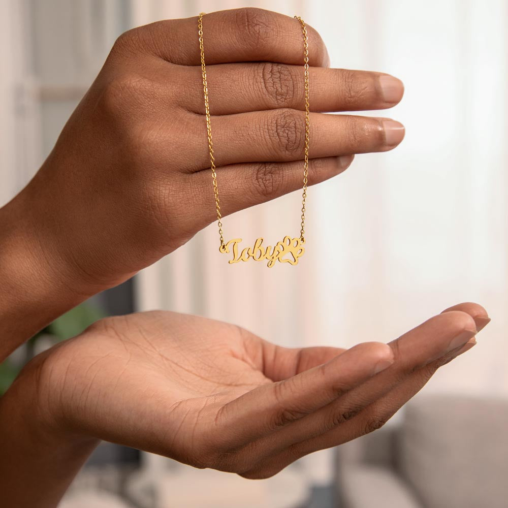 Product photo of Personalized Paw Print Name Necklace