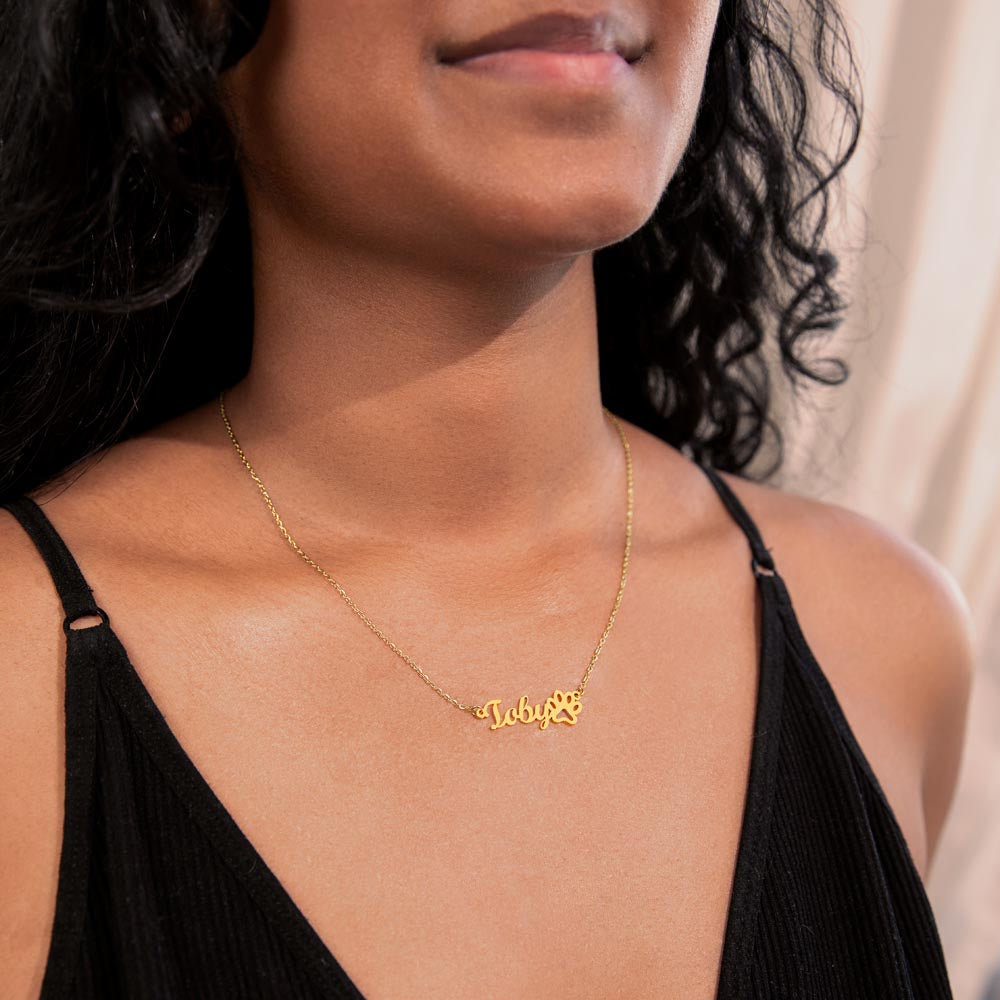 Product photo of Personalized Paw Print Name Necklace