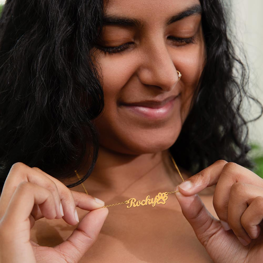 Product photo of Personalized Paw Print Name Necklace