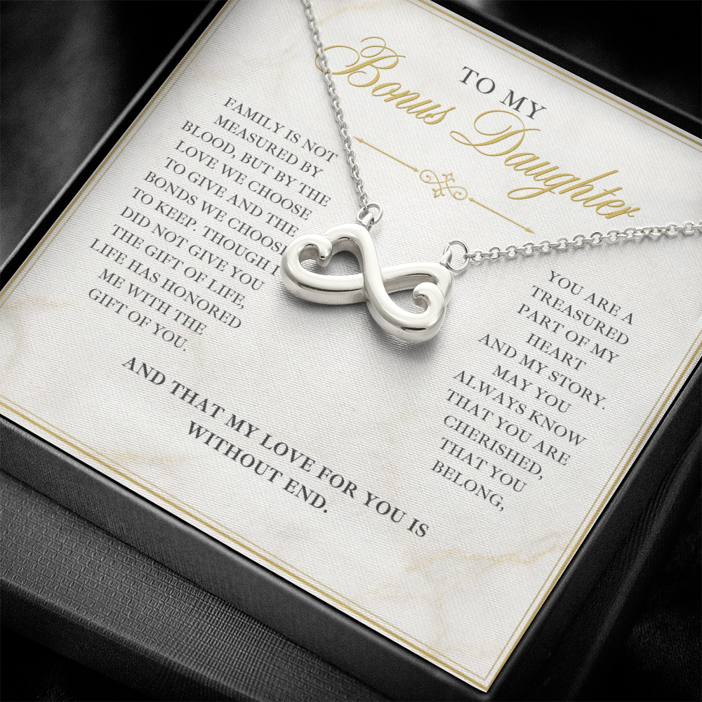Endless Love Necklace for Bonus Daughter - Marble & Gold Wedding Card