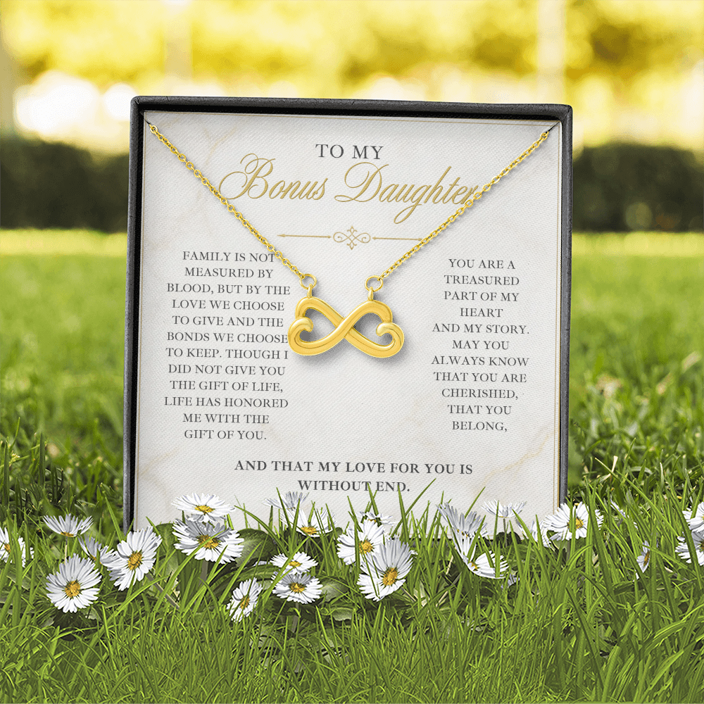Endless Love Necklace for Bonus Daughter - Marble & Gold Wedding Card