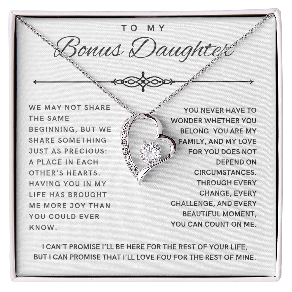 Forever Love Necklace for Bonus Daughter - White & Black Message Card