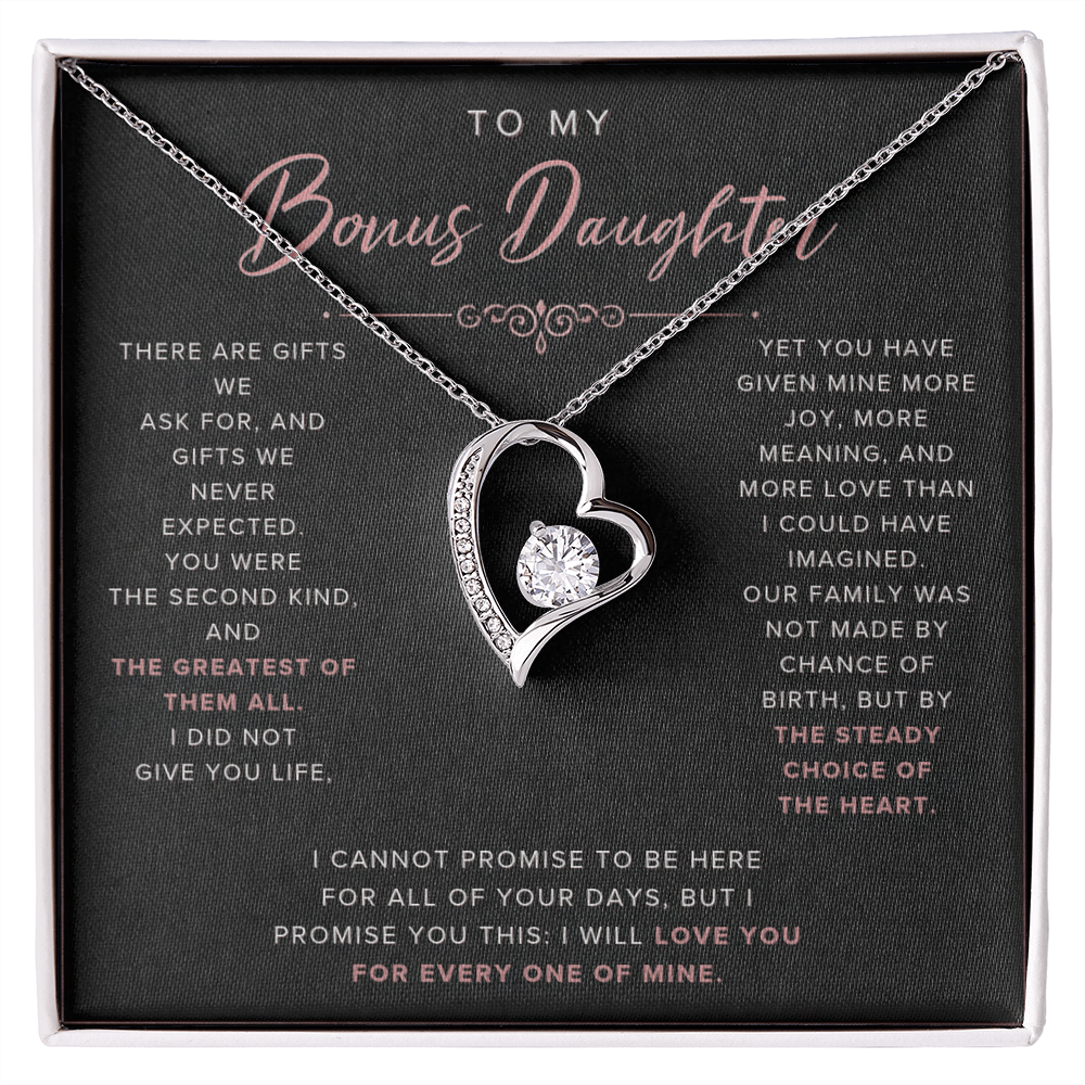 Forever Love Necklace for Bonus Daughter - Black & Rose Gold Luxury Card