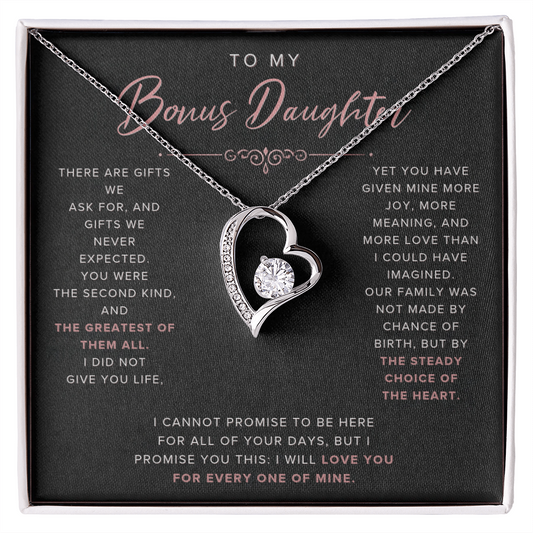Forever Love Necklace for Bonus Daughter - Black & Rose Gold Luxury Card