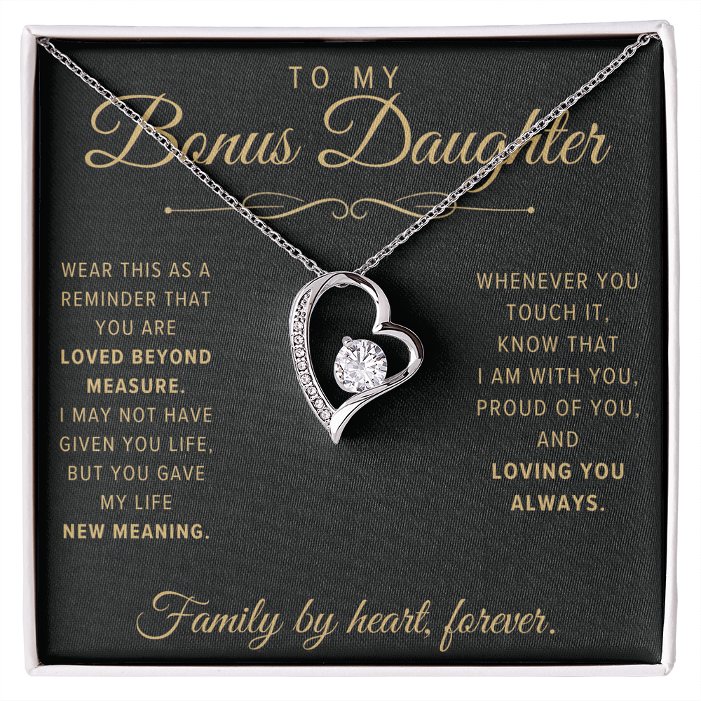 Forever Love Necklace for Bonus Daughter - Black & Champagne Keepsake Card