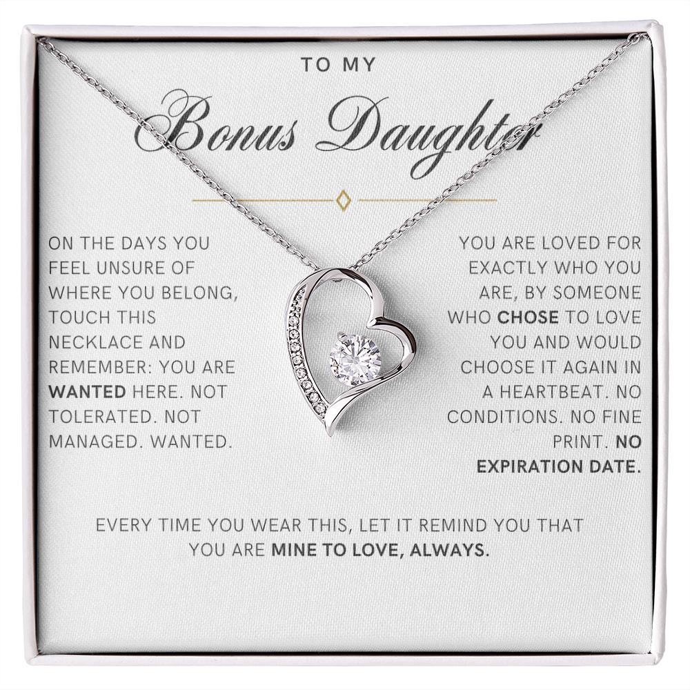 Bonus Daughter Forever Love Heart Necklace, Wanted Message Card