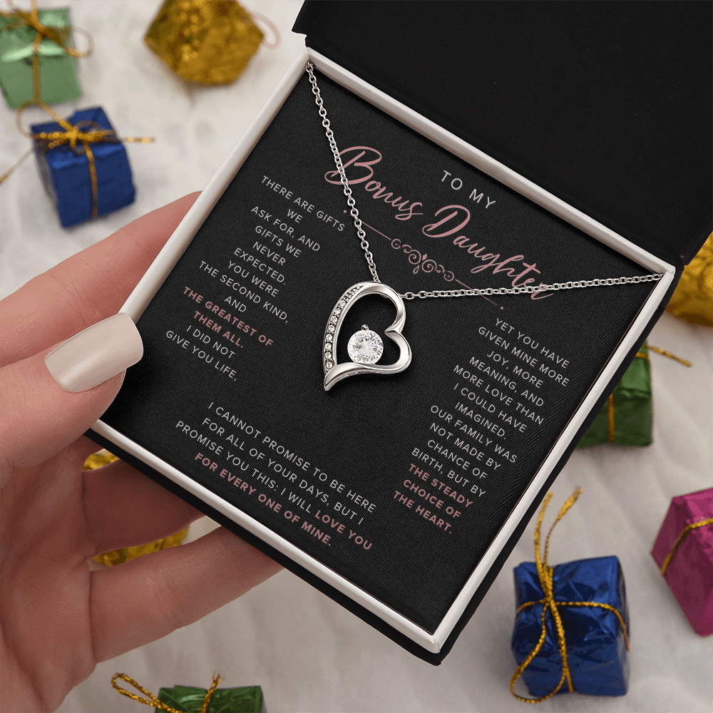 Forever Love Necklace for Bonus Daughter - Black & Rose Gold Luxury Card