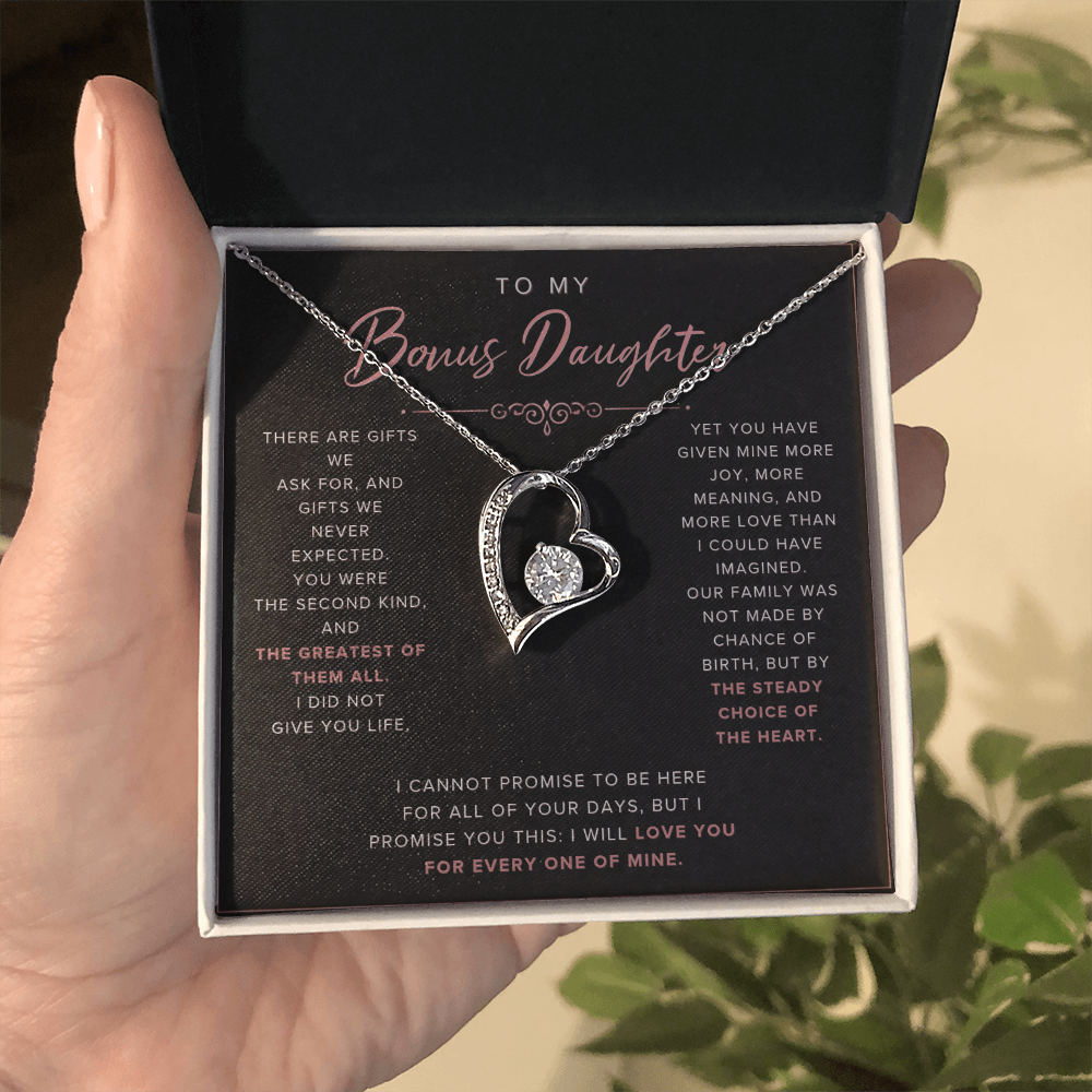 Forever Love Necklace for Bonus Daughter - Black & Rose Gold Luxury Card