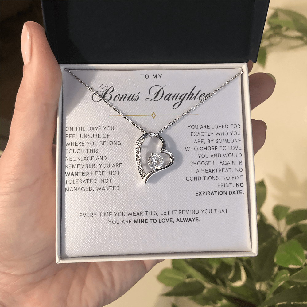 Bonus Daughter Forever Love Heart Necklace, Wanted Message Card