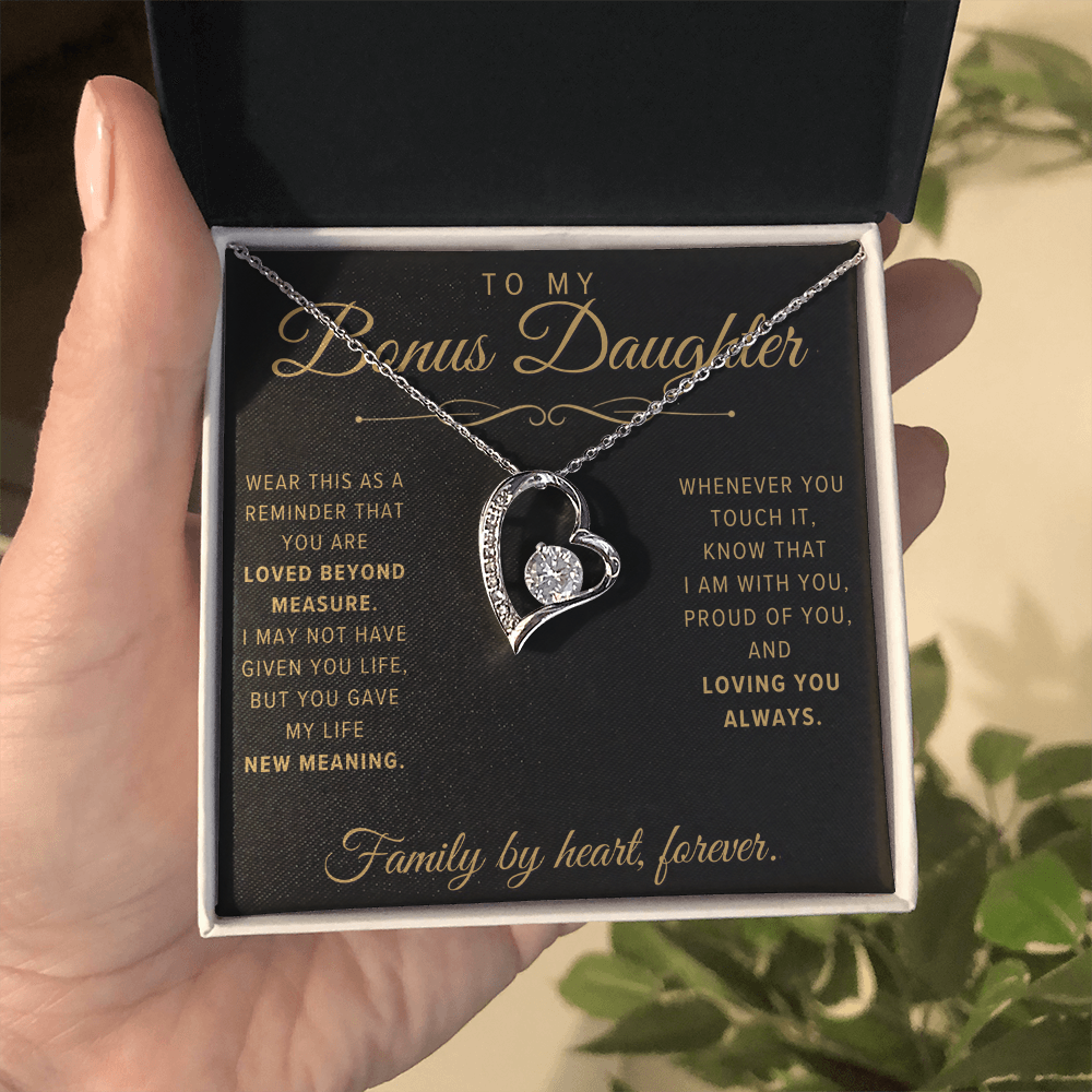 Forever Love Necklace for Bonus Daughter - Black & Champagne Keepsake Card