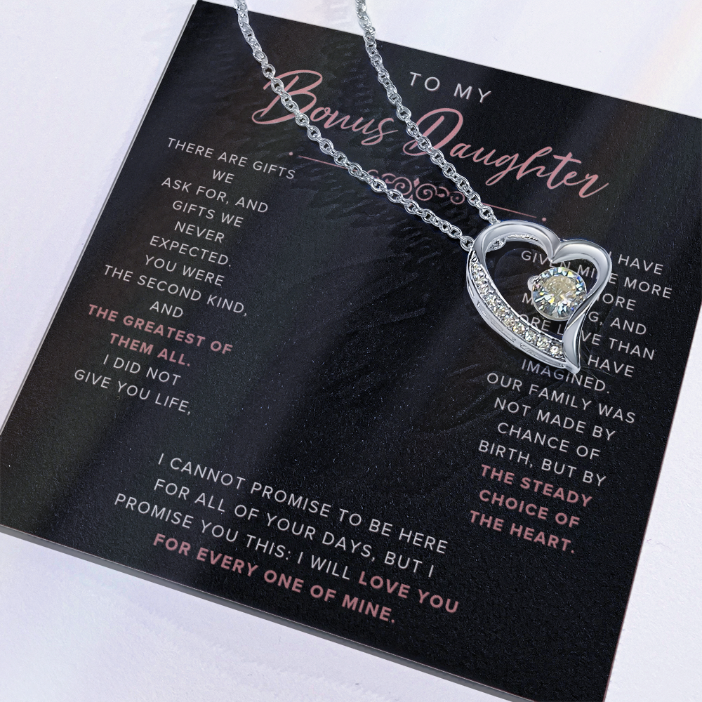 Forever Love Necklace for Bonus Daughter - Black & Rose Gold Luxury Card