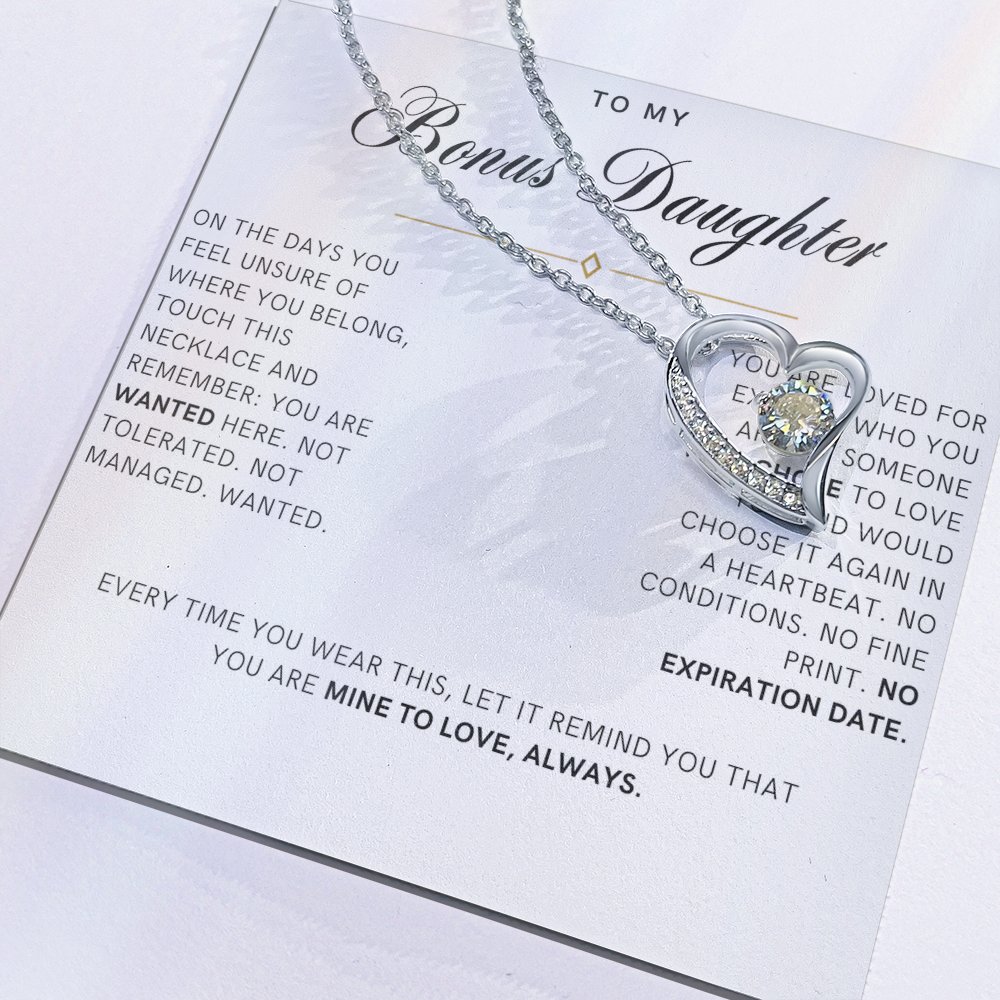 Bonus Daughter Forever Love Heart Necklace, Wanted Message Card