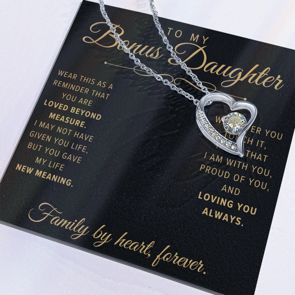 Forever Love Necklace for Bonus Daughter - Black & Champagne Keepsake Card