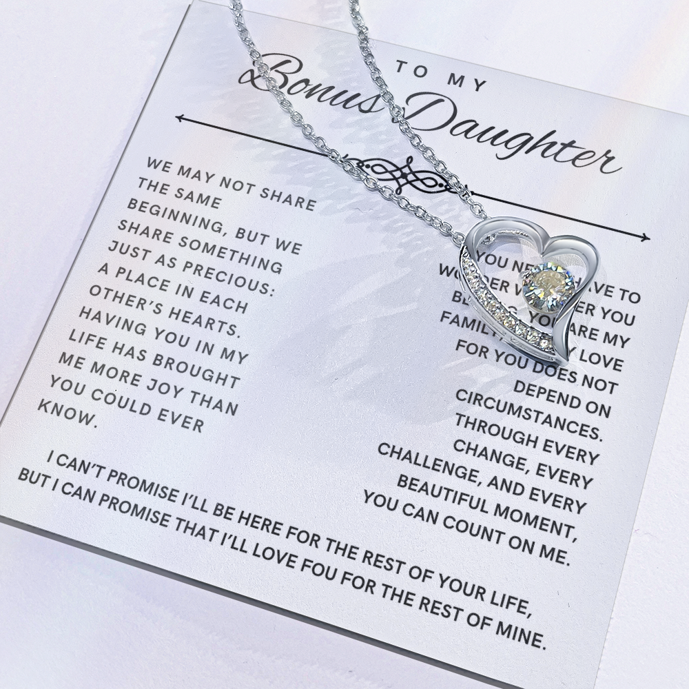Forever Love Necklace for Bonus Daughter - White & Black Message Card