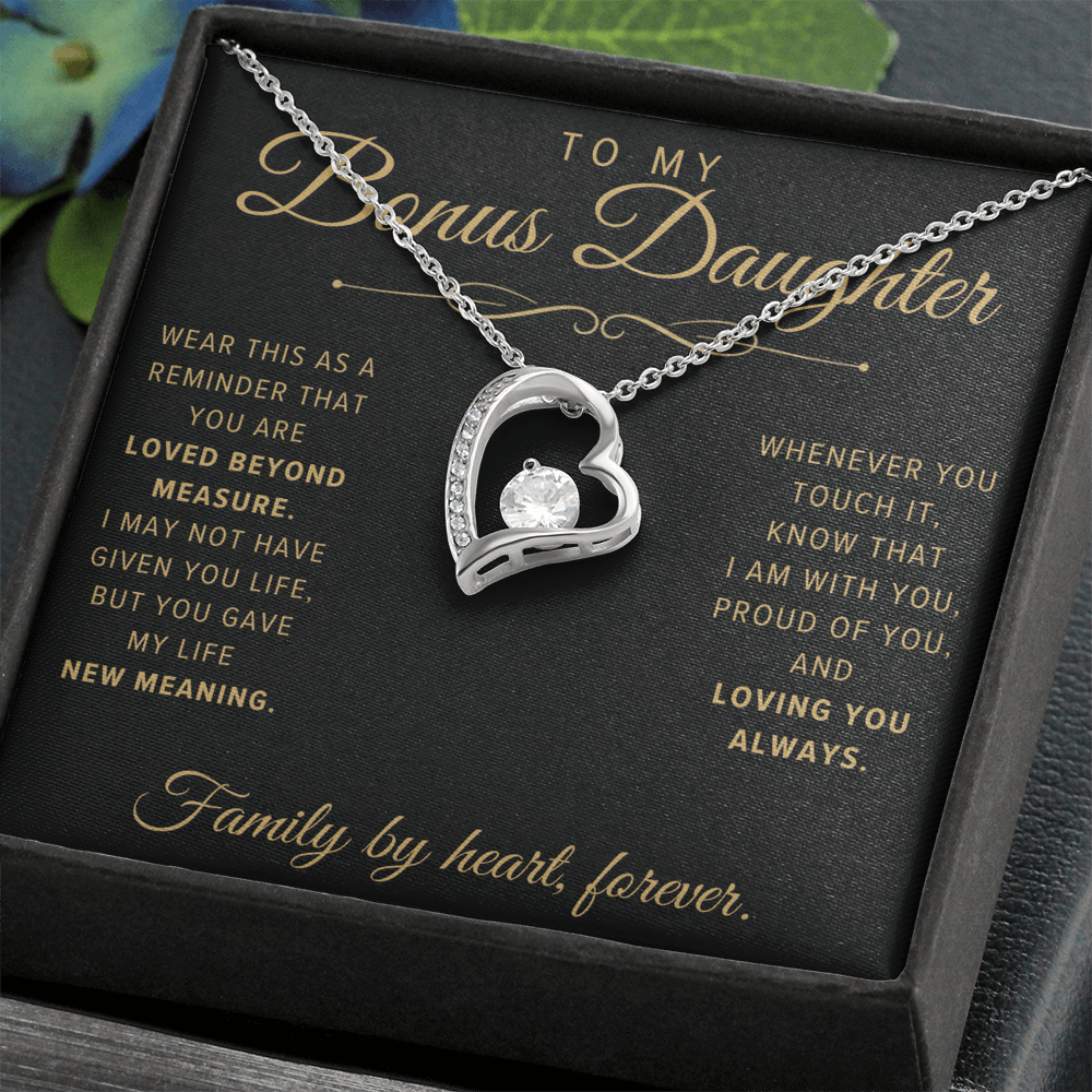 Forever Love Necklace for Bonus Daughter - Black & Champagne Keepsake Card
