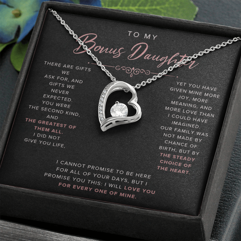 Forever Love Necklace for Bonus Daughter - Black & Rose Gold Luxury Card