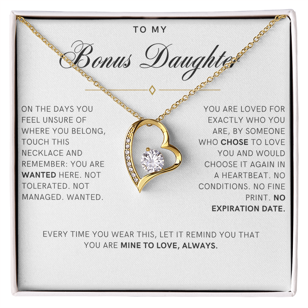 Bonus Daughter Forever Love Heart Necklace, Wanted Message Card