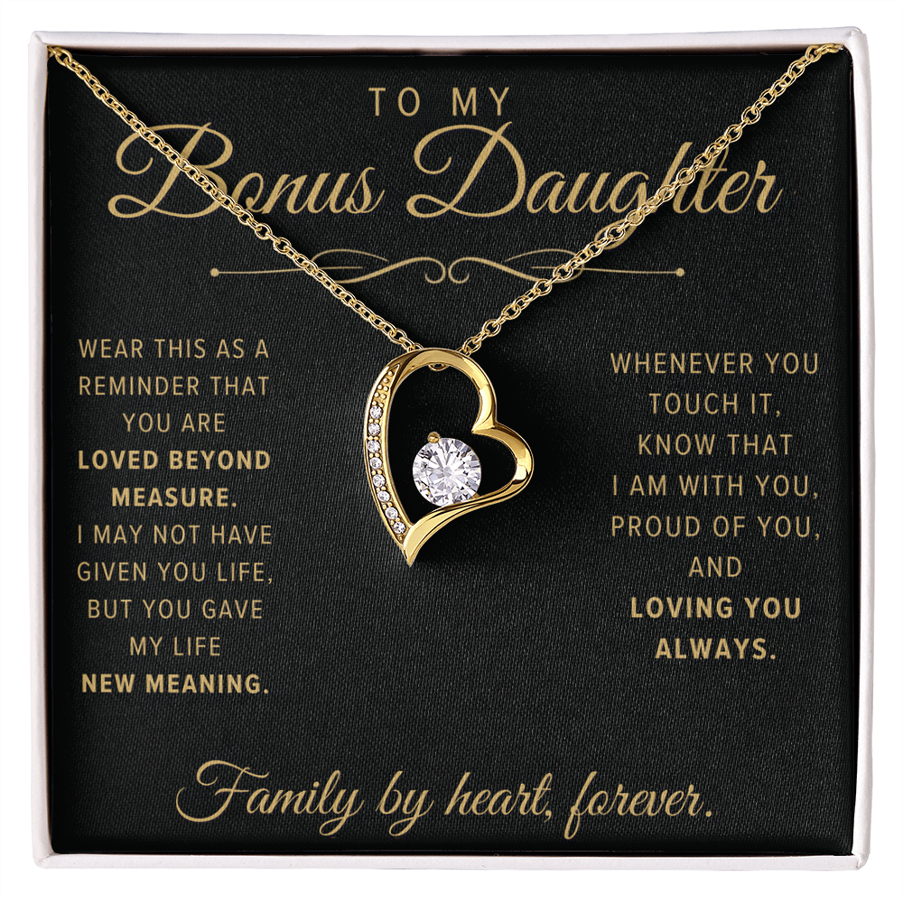 Forever Love Necklace for Bonus Daughter - Black & Champagne Keepsake Card