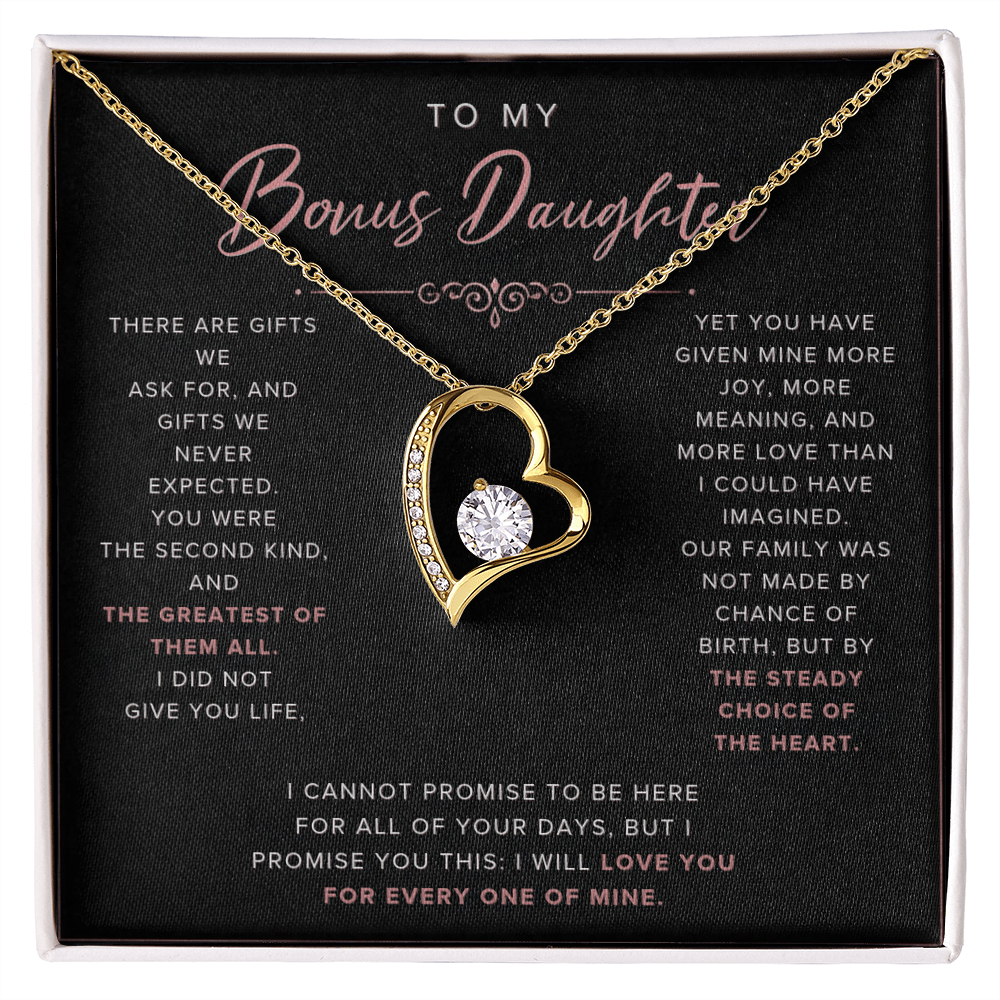 Forever Love Necklace for Bonus Daughter - Black & Rose Gold Luxury Card