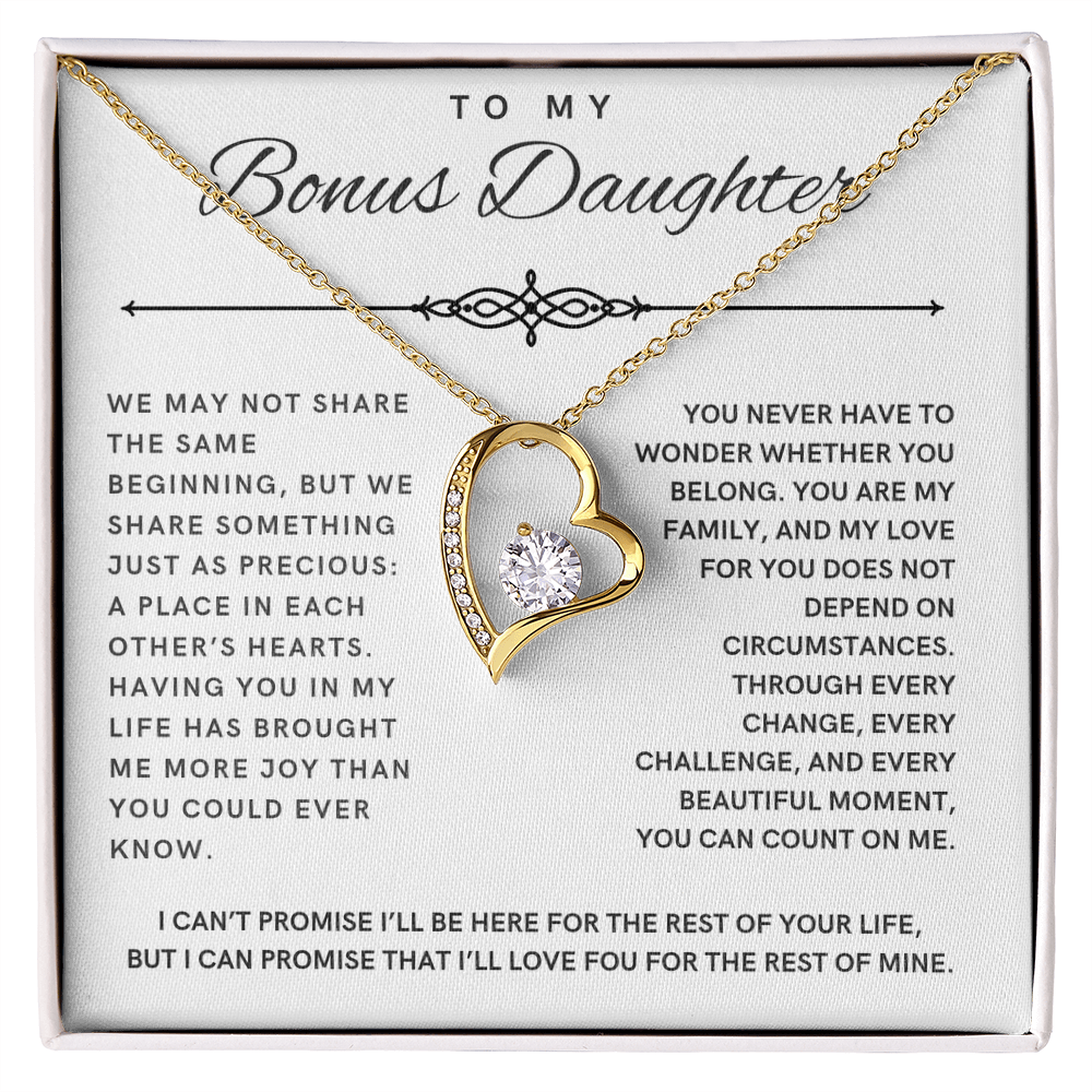 Forever Love Necklace for Bonus Daughter - White & Black Message Card