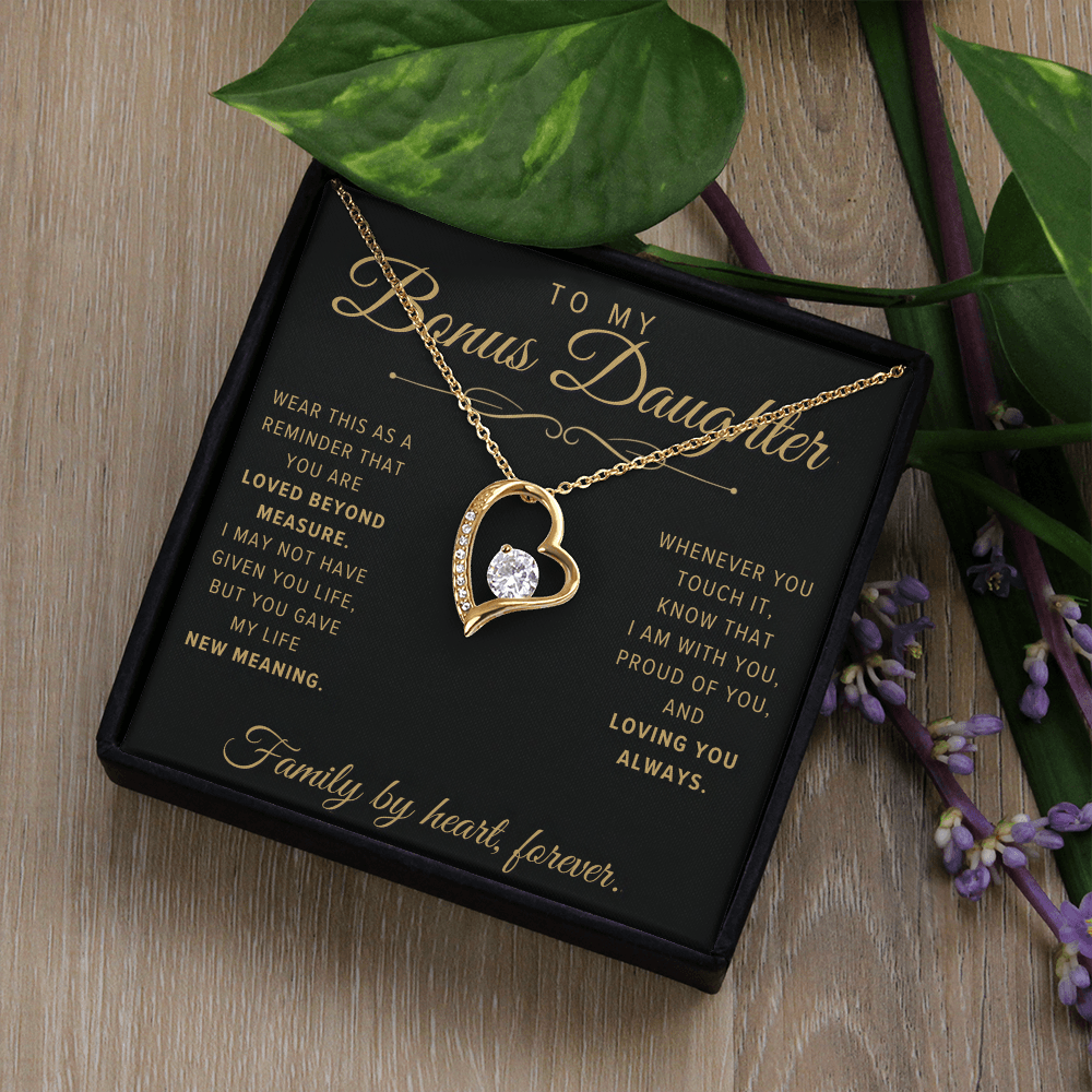 Forever Love Necklace for Bonus Daughter - Black & Champagne Keepsake Card