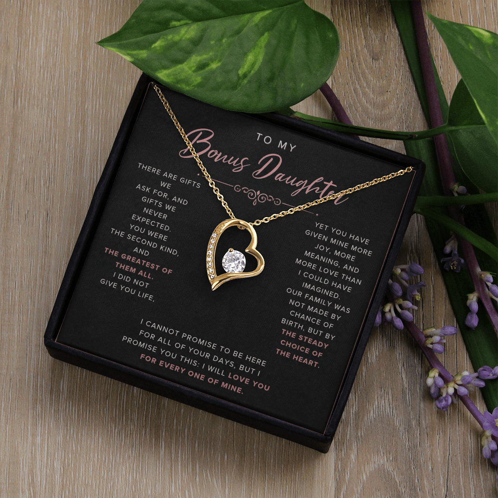 Forever Love Necklace for Bonus Daughter - Black & Rose Gold Luxury Card