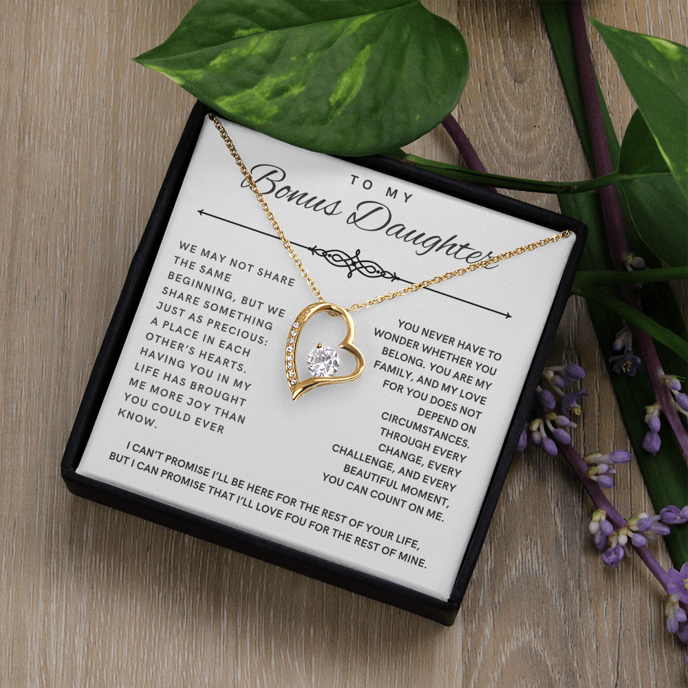 Forever Love Necklace for Bonus Daughter - White & Black Message Card