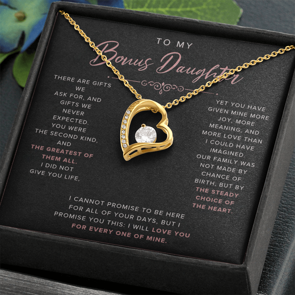 Forever Love Necklace for Bonus Daughter - Black & Rose Gold Luxury Card