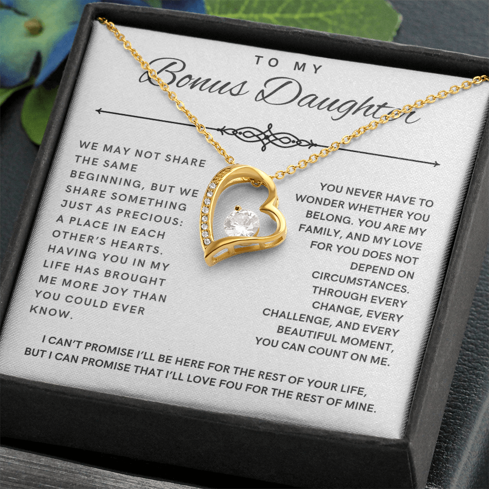 Forever Love Necklace for Bonus Daughter - White & Black Message Card