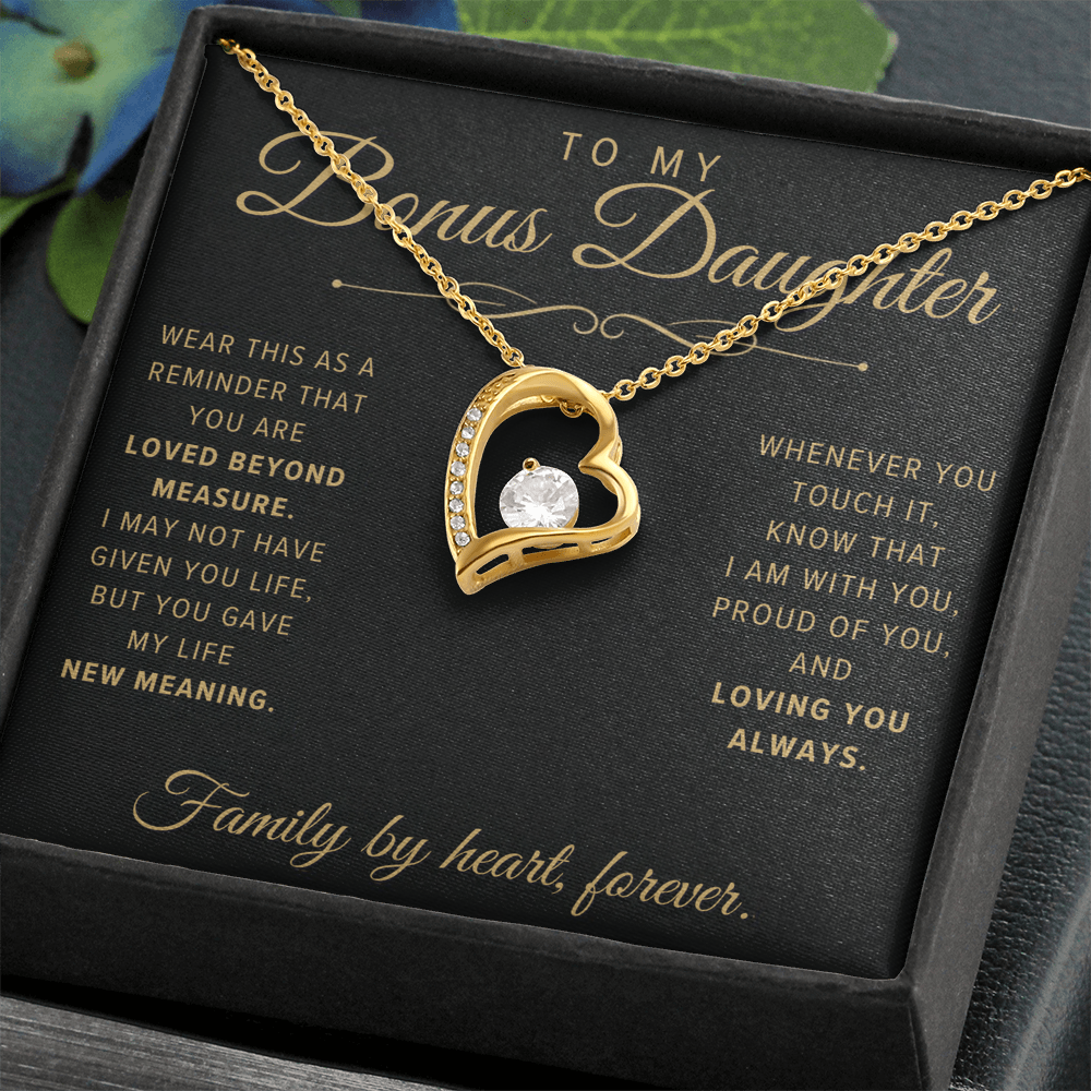 Forever Love Necklace for Bonus Daughter - Black & Champagne Keepsake Card
