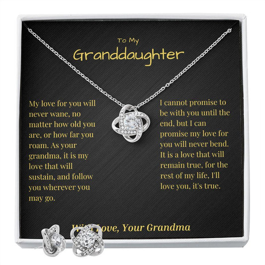 To My Granddaughter - Love Knot Earring & Necklace Set! - Pendant Republic