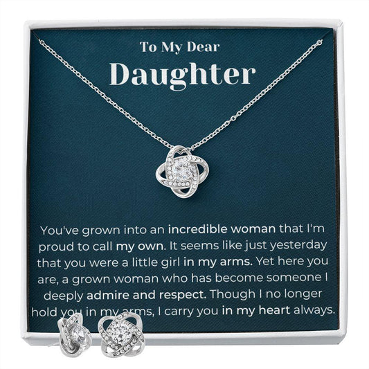 Daughter - Love Knot Earring & Necklace Set - Pendant Republic