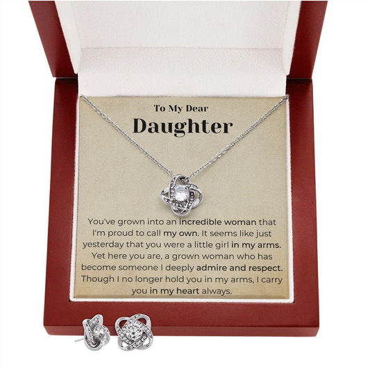 To My Dear Daughter - Love Knot Earring & Necklace Set - Pendant Republic