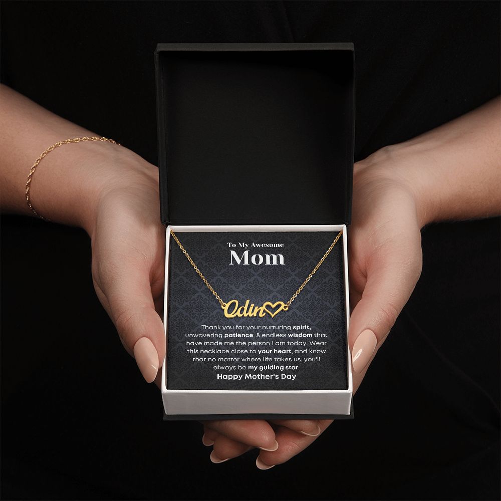 Mom - Custom Name Necklace with Hearth Character