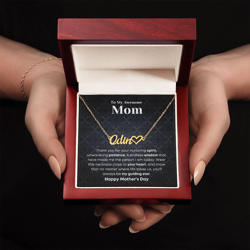 Mom - Custom Name Necklace with Hearth Character